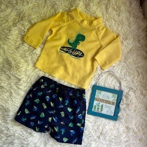 Yellow Dinosaur Rash Guard Set